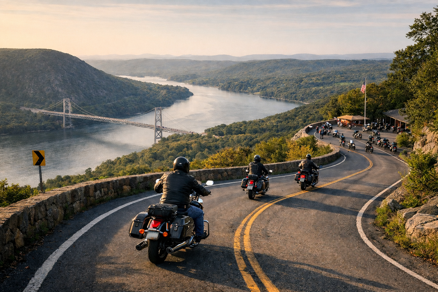 Motorcycle parked along Bill Cooper ride route near Bear Mountain