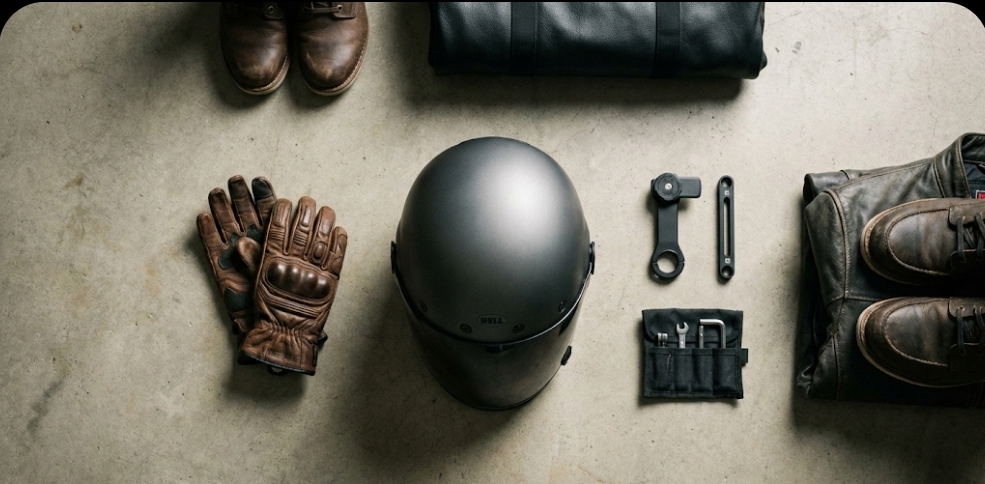 Contact sidebar image showing motorcycle riding gear laid out, ideal for pairing with heated riding gloves and other heated motorcycle gear.